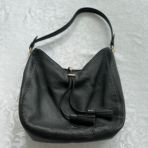 Kate Spade Black Leather Hobo Bag with Tassel Accent